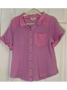 Umgee Pink Waffle Knit Button Down Shirt S